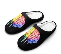 Watercolor Brain Colorful Cotton Women's Slip-on Slippers Winter Warm House Shoes with Rubber Sole for Home Office Hotel