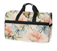 Watercolor Briar Flowers and Butterfl Travel Duffel Bag for Men Women Boys Girls Teens,Oversized Sports Gym Bag with Shoes Compartment Overnight Weekend Yoga Workout Bag Training Handbag