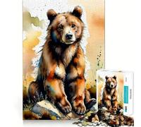 Watercolor Brown Bear Jigsaw Puzzle 1000 Pieces Focus Building Toy Firm Fit Secure Assembly Holiday Indoor Entertainment Toy (38x52cm)