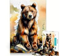 Watercolor Brown Bear Jigsaw Puzzles 1000 Cognitive Skill Toy Smooth Burr Free Surface Relaxing Indoor Group Activity (50x75cm)
