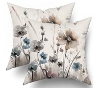 Watercolor Brown Grey Floral Pillow Covers 18x18 Rustic Color Cream Gray Blue Flower Print Decorative Throw Pillows Modern Art Farmhouse Pillowcase Cushion Case Decor for Sofa Couch Bed Set of 2