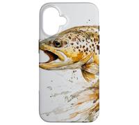 Watercolor Brown Trout Fishing Art Nature Design Case for iPhone 16