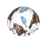 Watercolor Brown Walrus,Shower Cap Nightcap Double Layer Waterproof Elastic Bath Cap Reusable Hair Cap