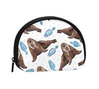 Watercolor Brown Walrus, Women's Storage Bag Shell Makeup Bag Small Coin Purse Shell Change Pouch
