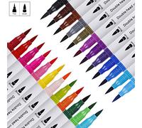 Watercolor Brush Pen Dual Tip Paint Marker Set, 24PCS Flexible Brush and Fineliner Tips, Watercolor Effects perfect for Adult Coloring Books, Manga, Calligraphy, Hand Lettering, Bullet Journal Pens