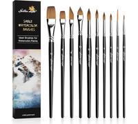 Watercolor Brushes Professional Set, 10 Artist Brushes Watercolor Paint Brushes, Golden Maple Sable Brush Paint Brushes-Round Tip, Flats, Dagger, Oval Wash for Detail Painting, Water Color, Gouache
