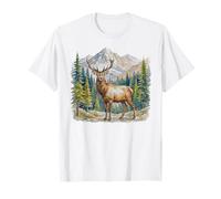Watercolor Bull Elk Stag Deer Wildlife Graphic T-Shirt