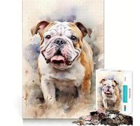 Watercolor Bulldog Dog Jigsaw Puzzles 1000 Mental Focus Game No Gap Tight Fitting Design Interactive Brain Challenge for Home (50x75cm)