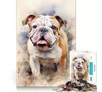 Watercolor Bulldog Dog Jigsaws for Adults1000 Pieces Brain Memory Game Fine Cut Premium Finishing Engaging Way to Pass Free Hours (38x26cm)