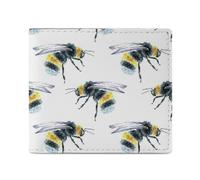 Watercolor Bumblebees Wallet for Men Leather Bifold Wallets with Window Slim Minimalist Front Pocket
