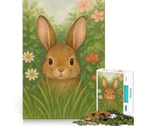Watercolor Bunny in A Flower Garden 1000 Piece Teenager Puzzles Brain Boosting Play Tight Interlock No Gaps Relaxing Indoor Group Activity (38x26cm)