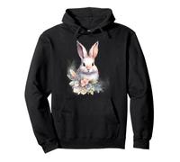Watercolor Bunny Rabbit Spring Floral Pastel Design Pullover Hoodie