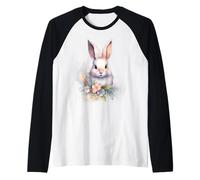 Watercolor Bunny Rabbit Spring Floral Pastel Design Raglan Baseball Tee