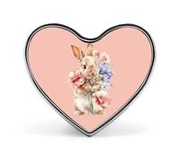 Watercolor Bunny Spring Flowers Badge Pin Brooch Button Stylish Heart Shaped Decorative for Clothes Backpacks Hats