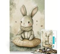 Watercolor Bunny with Scarf on Pillow 1000 Piece Jigsaws for Adults Brain Recall Game Tight Interlock No Gaps Calming Mental Break Activity (38x52cm)