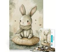 Watercolor Bunny with Scarf on Pillow 1000 Piece Puzzle For Adults Mind Skill Play Laser Cut for Flawless Fit Rewarding Activity for Rainy Days (38x26cm)