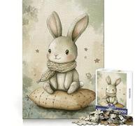 Watercolor Bunny with Scarf on Pillow Jigsaw 1000 Pieces for Adults Focus Ability Time Well Spent Interlock Well Xmas Surprise (50x75cm)