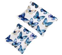 Watercolor Butterflies Collection Pocket Cosmetic Bag, Waterproof Squeeze Makeup Bag No Zipper Self-Closing, Portable Mini Travel Storage for Headphones Jewelry