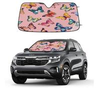 Watercolor Butterflies Pattern Car Windshield Sun Shade Foldable Reflective Sunshade UV Protection Heat Block Front Window Shade for Car Truck SUV Keeps Interior Cool with Suction Cups