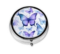 Watercolor Butterflies Small Pill Box 3 Compartment Portable Pill Box for Purse Pocket Spring Bird Mini Medicine Organiser for Daily Vitamin Fish Oil Storage