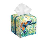 Watercolor Butterflies Stained Glass Window Leather Tissue Box Cover Waterproof Facial Paper Organizer Modern Decor for Living Room Car Office Desk