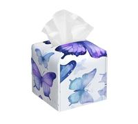 Watercolor Butterflies Tissue Box Holder, Spring Bird Square Tissue Box Cover Leather Paper Napkin Dispenser Cube for Living Room Office Car Bathroom Décor
