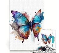 Watercolor Butterfly Adults 1000 Piece Jigsaw Puzzle Memory Fun Game Clean Cut Sturdy Components Unique Gift for Stress Relief (38x26cm)