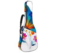 Watercolor Butterfly and Flowers Guitar Bag, Padded Acoustic Guitar Case Backpack with Adjustable Shoulder Strap Pockets