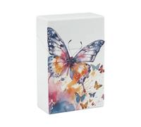 Watercolor Butterfly Cigarette Case, Plastic Waterproof Shockproof, Airtight Push Open Cigarette Box, Capacity King Size Cigarette Holder, Portable Cigarette Container for Outdoor Travel Camping Offic