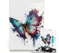 Watercolor Butterfly Jigsaw Puzzles 1000 Mental Focus Game Precision Cut Smooth Edges Meaningful Connection Building Game (50x75cm)