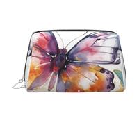 Watercolor butterfly Makeup Bag for Women Cosmetic Bags Leather Travel Makeup Case Organizer Waterproof Make up Pouch Open Flat Toiletry Bag Portable Storage Pouch for Travelling, Silver, One Size