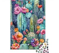 Watercolor Cacti Jigsaw Puzzle 1000Pc Recycled Paper for Adults Desert BloomsPuzzle Difficult Challenging Home Activity Festivals Celebration Gifts 70x50cm/1000pcs
