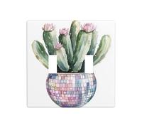Watercolor Cactus in Disco Ball Pot Double Gang Toggle Light Cover Wall Plate Switch Decor Standard Size - 11.4x11.4cm