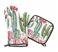 Watercolor Cactus Pink Flower Oven Mitts & Pot Holders BBQ Gloves, Heat Resistant Kitchen Oven Gloves Hot Pads for Cooking Baking Grilling