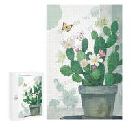 Watercolor Cactus Plant Puzzles for Adults 1000 Pieces, Rustic Cacti Puzzle, Wooden Puzzle for Plant Lovers
