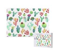 Watercolor Cactus Succulents,1000 Pieces Wooden Jigsaw Family Game Jigsaw Puzzles for Adults Teens Home Decor