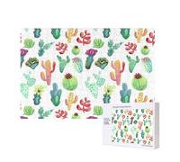 Watercolor Cactus Succulents,300 Pieces Wooden Jigsaw Family Game Jigsaw Puzzles for Adults Teens Home Decor