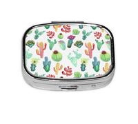 Watercolor Cactus Succulents,Meta Pill Box 2 Compartment Medicine Case,Portable Organizer