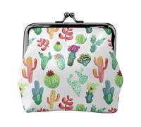 Watercolor Cactus Succulents, PU Leather Coin Purse, Small Wallets, Change Pouch with Kiss Lock Clasp Buckle, Change Purse