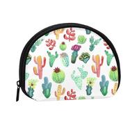 Watercolor Cactus Succulents, Women's Storage Bag Shell Makeup Bag Small Coin Purse Shell Change Pouch