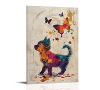Watercolor Canvas Featuring A Shih Tzu And Butterflies, Framed Poster for Wall Decor, A Gift for Dog Lovers (4) 16x24inch(40x60cm)