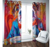 Watercolor Cartoon Animals Prints Blackout Curtains Dog at the Dinner Table Pattern Privacy Drapes for Bedroom Living Room Simple Home Decor W42xL84in 2 Panels