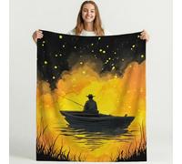 Watercolor Cartoon Landscape Boat Blanket Microfiber Ultra Soft Warm Bedding Black Yellow Fluffy Blanket Anti Static for Teens Students Renters Apartment Dwellers 59in × 59in (150cm × 150cm)