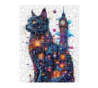 Watercolor Cat City Puzzle 500 Pieces, Fun Challenging Puzzle Games, Difficult Jigsaw Puzzles for Adults 500 Pieces