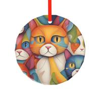 Watercolor Cat Wall Patterned Christmas Round Glass Pendant, Christmas Tree Decoration, Birthday Gift