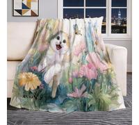 Watercolor Cat Wildflowers Butterfly Print Blankets, Colorful Throws for Sofas Bed Settee Xmas Decorations Fleece Blanket Soft Warm Cosy Christmas Throw Fluffy Bed Throw - 220×240 cm