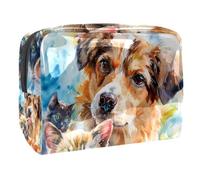 Watercolor Cats and a Dog Cosmetic Bag for Women, Travel Toiletries Bags Large PVC Makeup Handy Pouch Organiser with Zipper