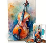 Watercolor Cello Art Jigsaw Puzzle 1000 Piece Creative Skill Toy Clean Cut Sturdy Components Travel-friendly Brain Game Gift (50x75cm)