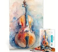 Watercolor Cello Painting Adult Jigsaw Puzzles1000 Pieces Brain Game Gift High Precision Die Cut Relaxing Indoor Group Activity (50x75cm)