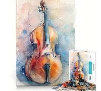 Watercolor Cello Painting Jigsaw Puzzles 1000 Recall Fun Play Burr Free Clean Cut Pieces Portable Travel Friendly Fun Game (38x26cm)